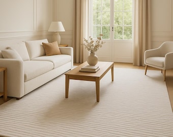 Handgetufteter Wollteppich: Modernes Minimalistisches Indisches Design Weißer Teppich 2,6x3m