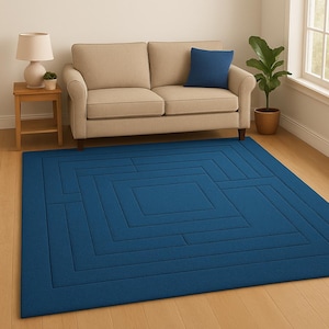 Hand Tufted Navy Blue Wool Rug: Geometric Modern Carpet
