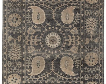 5x7 Lavish Hand-Knotted Black Floral Rug Wool Area Rug New Zealand Woolen Rug Thick Pile Soft Knotted Large Area Rugs Bedroom Rug Kids Rug