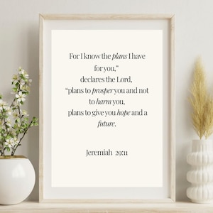 Jeremiah 29:11 Printable Wall Art | Christian Scripture Print | Hope & Faith Bible Verse | Digital Download