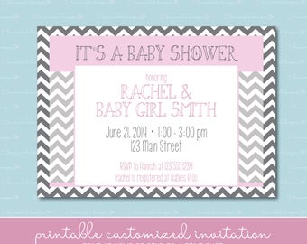 Chevron Handwritten Chalkboard Baby Shower Invitation