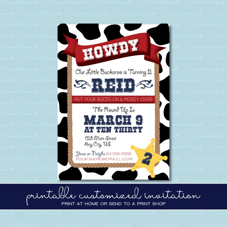 Cowboy Birthday Invitation without Photo image 1