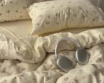 Cute Floral Cotton Bedding Set, Cottagecore Duvet Cover Set, Soft Pastel Flower Bed Set, Korean Style Princess Bedding
