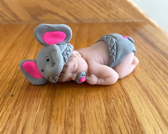 Handmade 2.5" Baby in Elephant Outfit