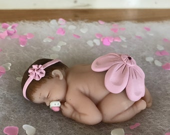 Handmade Baby Girl Doll w/Flower Miniature for display or decoration, cake topper or photography prop