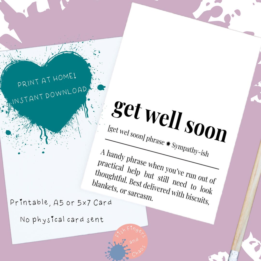 Funny Get Well Soon Card · Printable Instant Download A4 Fold to A5 ...