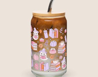 Vaso de Halloween con tapa y pajita: Taza de café helado con especias de calabaza
