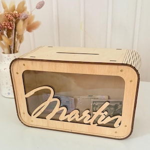 Personalized piggy bank for adult, Wooden cash keeper with custom name, Money savings challenge box, Budgeting gift idea, Birthday present