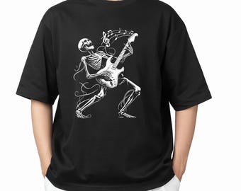 Rock Star Skeleton DTF Transfer, Skull Guitarist Heat Transfer , Music Iron On Transfer, Gothic Apparel, Rocker Ready to Press