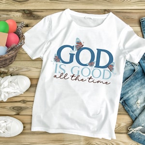 God Is Good DTF Transfer: Blue Butterfly Christian Shirt Print
