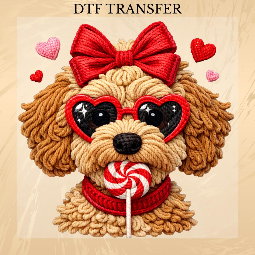 Faux Embroidery Goldendoodle DTF Transfer Ready to Press: Valentine's ...