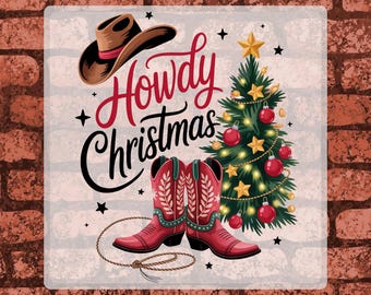 Cowgirl Christmas DTF Transfer Ready To Press, Howdy Christmas Country Western Iron On Transfer