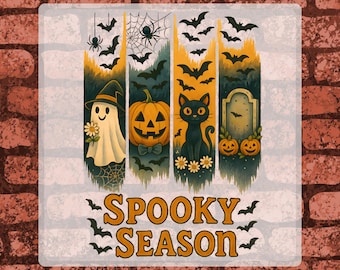 Spooky Season Halloween DTF Transfer, Vintage Halloween Iron On, Retro Pumpkin Ghost Black Cat Heat Transfer, Ready to Press