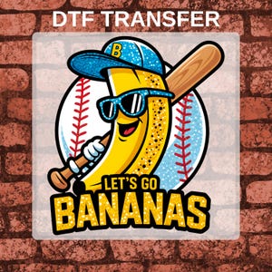 Transferencia DTF de Let's Go Bananas Baseball: Diseño de ropa vibrante