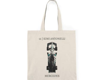 Geïnspireerde Mercedes F1 raceauto draagtas in natuurlijke kleur | Formule 1-logo | Kimi Antonelli