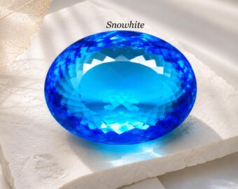 Topaze bleue naturelle de 192 ct, coupe ovale certifiée brésilienne, 41 x 31 mm, pierre précieuse en vrac, grande pierre de topaze à facettes élégante bleu ciel, gemme de collection
