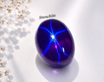 Saphir étoilé violet certifié, ovale, 28 carats, taille cabochon, superbe pierre précieuse naturelle en vrac à 6 rayons astérisme pour bagues, pendentifs et collection