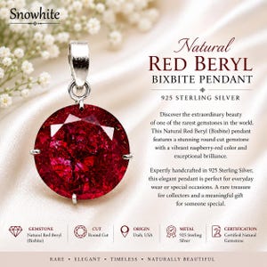 Natural Red Beryl Bixbite Pendant in 925 Sterling Silver Certified Round Cut Gemstone Rare Collector Jewelry Elegant Women's Pendant