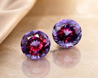 Paire d'alexandrites naturelles AAA 24-26 carats à changement de couleur certifiées rondes, bleu, violet à rouge, bijouterie fine-cadeau
