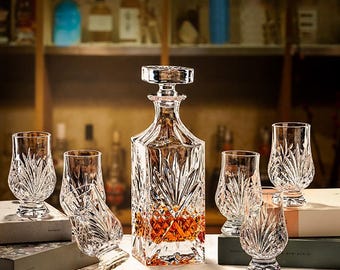 European Whiskey Carved Decanter Set, Tulip Wine Glasses Crystal Wine Glasses, Personalized Whiskey Decanter, Wine Glass Set, Wine Gift