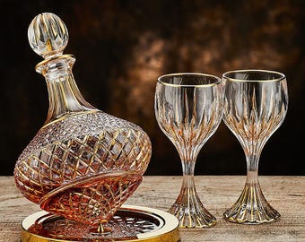 Light Luxury Gold-Painted Wine Glasses, European Retro Crystal Wine Glasses, handmade Red wine glass, decanter, wine gift, Christmas gift