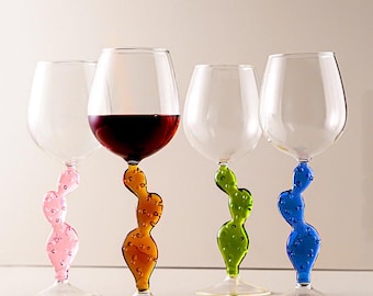 Copas de vino con forma de cactus creativas, copas de vino con formas únicas, copas de vino coloridas, copas hechas a mano, artículos de bar, regalos de cumpleaños, regalos de Navidad
