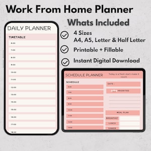 Arbeit von zu Hause Tagesplaner, Digitaler Planer für Fernarbeit, Persönlicher Zeitplaner, stündlicher Produktionsplan PDF, A4/A5/Letter/Half Letter
