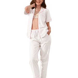 Women’s 100% Cotton Pajama Set 2 Piece Loungewear – Soft Button Down Sleepwear Pants with Pockets | Summer Nightwear | Size XS–XXL