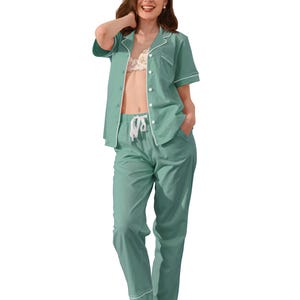 Women’s 100% Cotton Pajama Set 2 Piece Loungewear – Soft Button Down Sleepwear Pants with Pockets | Summer Nightwear | Size XS–XXL