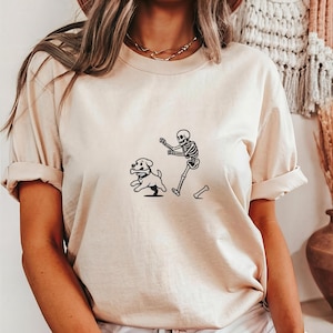 Skeleton and Dog Shirt, Dog Lover Gift, Halloween Dog Shirt, Cute Skeleton Dog Spooky Season Comfort Colors Tee, Funny Skeleton Shirt