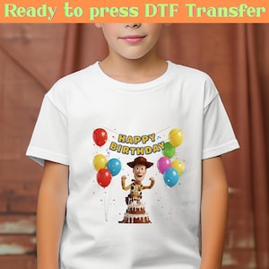 Toy Story Happy Birthday DTF Transfer, Woody Buzz Heat Press Design, Andy&#39;s Room Birthday Print, DIY Tee Decal for Kids Party, Pixar DTF