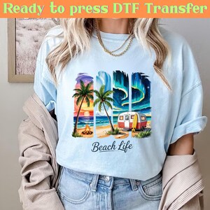 Beach Life DTF-overdracht: tropisch zomerhittepersontwerp