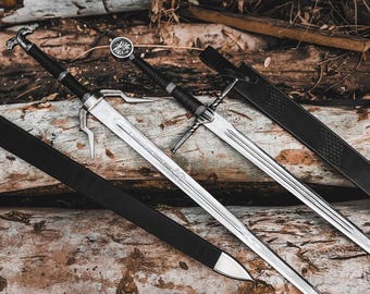 Handgjorda Witcher 3 Wild Hunt-svärd, kattstålsvärd Geralt av Rivia Cosplay-rekvisita svärd, vit vargmonsterslayer-klinga, julklapp