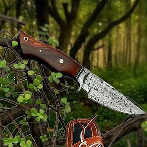 Personalized Damascus Steel Hunting Knife: Handmade Bowie, Camel Bone Handle