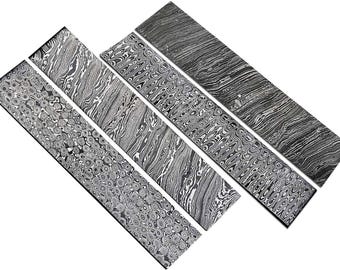 Zestaw 4 sztabek stali damasceńskiej o długości 12 cali, ręcznie robione, wykonane na zamówienie, z 2-calowej szerokości, do wyrobu noży, grubość 4 mm