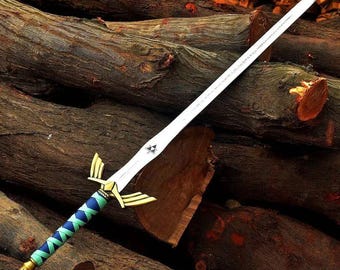 Réplica personalizada e feita à mão da Espada Mestra de Link, bainha da espada de Zelda: Skyward Blue, presente personalizado para ele, adereços de cosplay, espadas de fantasia.