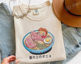 Ponyo Ramen Shirt | Studio Ghibli Anime Tee | Funny Foodie Gift | Japanese Kawaii Apparel | Ponyo On The Cliff by the Sea