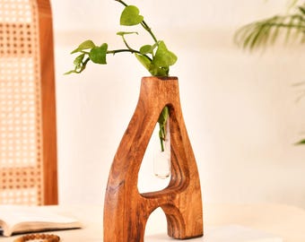Maceta de madera de acacia en forma de A / Macetero de madera hecho a mano / Maceta decorativa de madera maciza / Decoración rústica minimalista para el hogar
