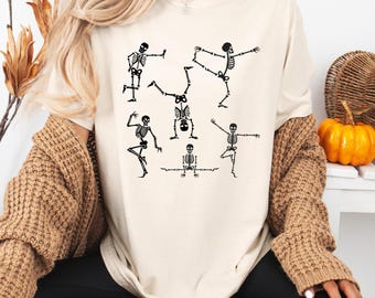 Comfort Colors Skeleton Dancing Halloween Tee Shirt, Rib Cage Comfort Colors® Shirt, Retro Skeleton Gothic Tee, 90s Skull Horror Crewneck