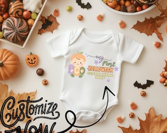 Custom Unisex Baby First Halloween Outfit,Personalized Baby Name First Halloween Onesie® Bodysuit,Halloween Baby gift,1st Halloween Bodysuit