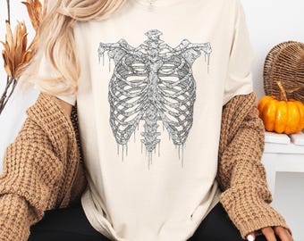 トップス KANELL Vintage Ribs Rib Cage Skeleton Vintage 90s Style Graphic Shirt,skeleton Comfort