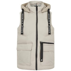 Womens Ladies Quilted Padded Oyster Cream Short Gilet Hooded Puffer Bodywarmer Sleeveless Coat