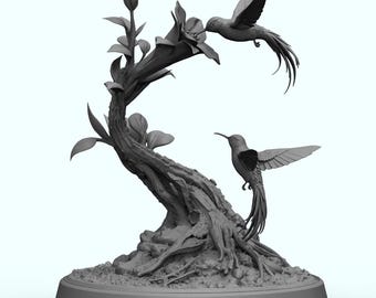 Bloemsculptuur kolibries STL-model | 3D-printminiatuur (digitale download)