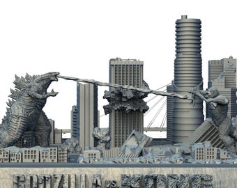 Godzilla vs Kong Diorama STL, modulaire stadsruïnes (digitale download)