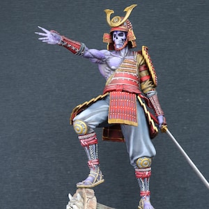 Painted 1/6 Resin Model Kit Samurai Ghost Fantasy Skeleton, Hand-Painted Resin Figure for Display, Collectors, Gift Idea Decor
