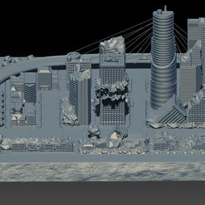 Digitaal STL-bestand Battle of the Titans modulaire scène met stadsruïnes GvK miniatuur 3D-afdrukbaar diorama voor tafelspellen