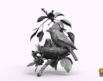 Moedervogelnest kuikens STL-model | Sculptuur natuurscène (digitale download)