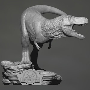 Digital STL File T-Rex Dinosaur | Tyrannosaurus on Rock from Jurassic Period | Miniature 3D Printable Diorama for Tabletop Games