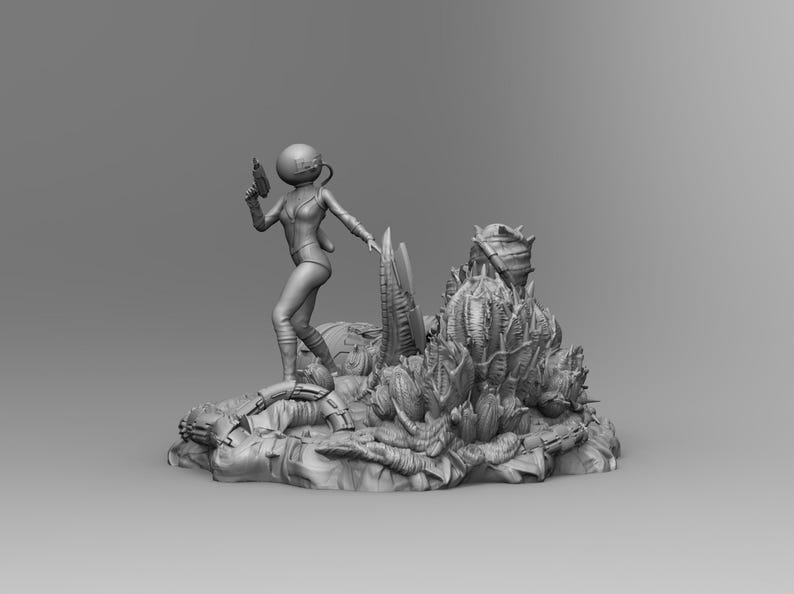 Alien Girl Diorama STL File | 3D Printable Sci-fi Miniature (digital ...