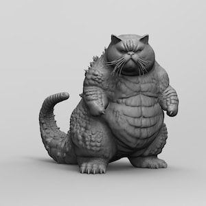 Katzilla STL – Chonky Cat Godzilla Meme | Funny 3D Printable Catzilla Miniature for Diorama & Collectors
